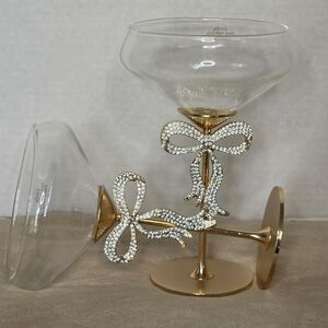 Set Of 2 Gold Bow Rhinestone Cocktail Glasses